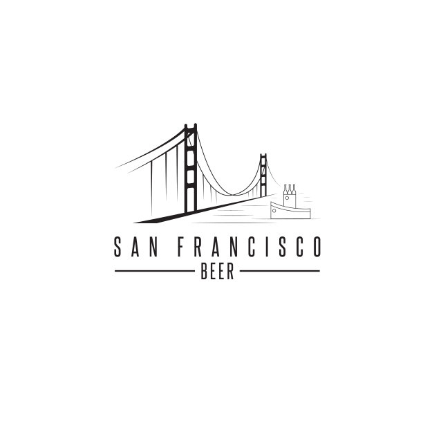 旧金山金门大桥与啤酒瓶和船矢量设计模板图片下载