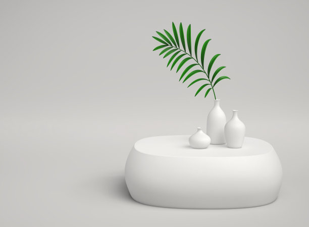 抽象的背景与花瓶和绿色植物枝图片下载