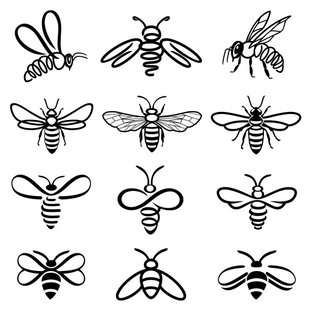 蜜蜂黑白图标图片下载