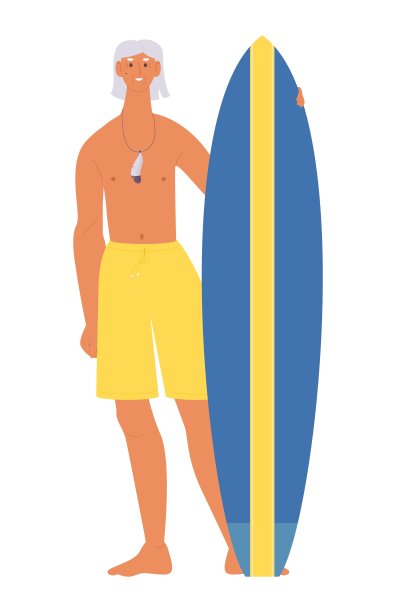 矢量高级男子与站立桨板。平面概念角色图片下载