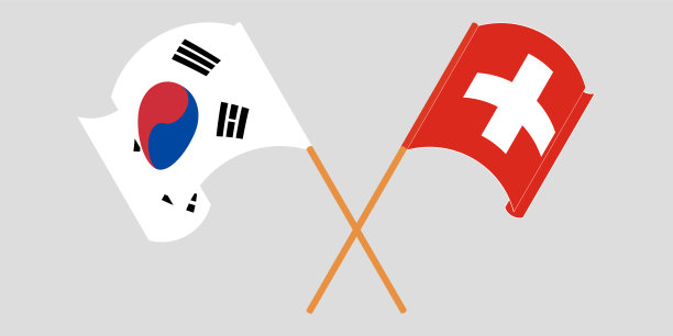 交叉挥舞着瑞士和韩国国旗图片下载