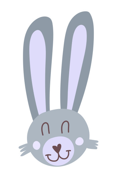 可爱的兔子脸卡通手绘矢量插图在平面风格。可用于印在t恤、婴儿服装、儿童请柬上。斯堪的纳维亚风格的灰色兔子图片下载