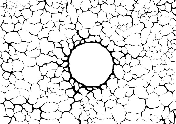 墙上有裂缝。白色背景上有混凝土或破损。图片下载