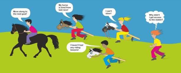 幽默地对待工作环境和领导能力。重要的是要给每个人平等和公平的条件，以达到目标，避免负面压力。矢量插图。图片下载