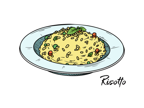 意大利调味饭孤立在白色背景上。素描的意大利菜。矢量插图在素描风格。图片下载