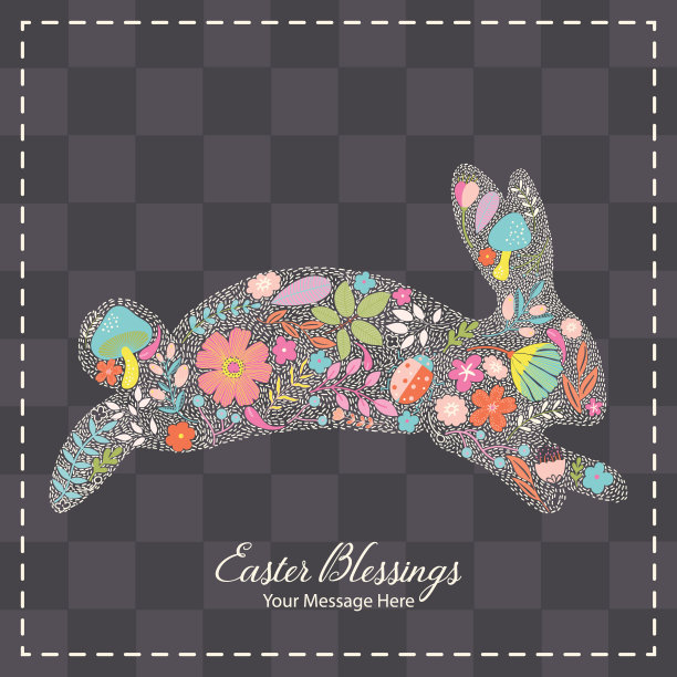 春天花复活节跳兔子矢量卡背景图片下载