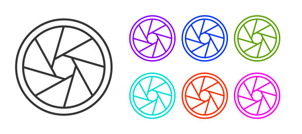 黑线相机快门图标孤立在白色背景上。设置图标丰富多彩。矢量图图片下载