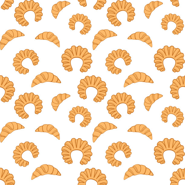 无缝的背景与羊角面包和百吉饼在白色图片下载