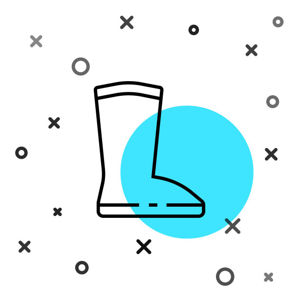 黑线防水橡胶靴图标隔离在白色背景上。下雨天用胶靴，钓鱼，园艺用。随机动态形状。矢量图图片下载