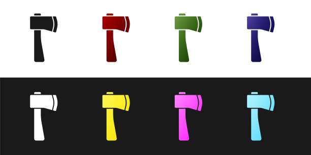 设置木斧图标孤立的黑色和白色背景。伐木工人斧头。矢量图图片下载