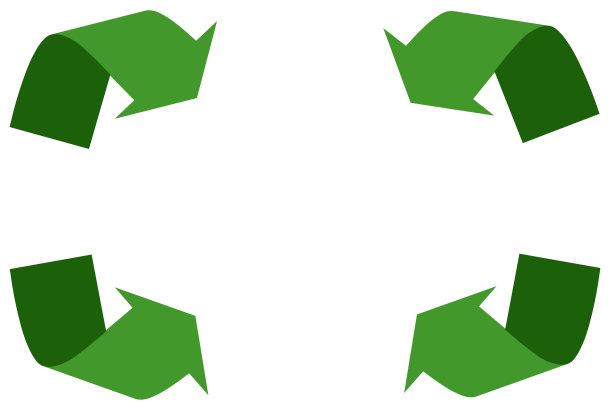 以四个弯曲箭头的形式在白色背景上进行处理和再循环的符号，放置在文字或图像的下面。图片下载