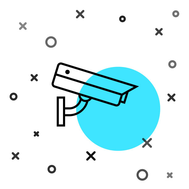 黑线安全摄像头图标隔离在白色背景。随机动态形状。矢量图图片下载