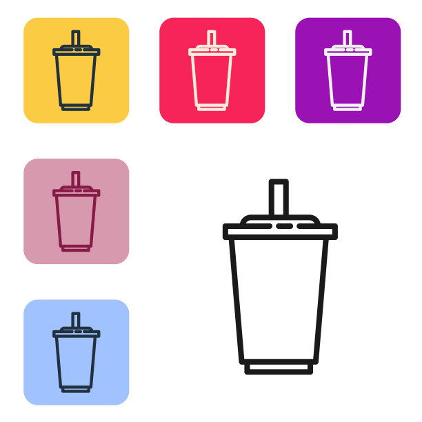 黑色线纸玻璃与饮用吸管和水图标隔离图片下载