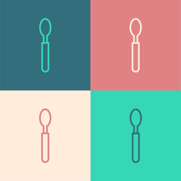 波普艺术线勺子图标孤立的颜色背景。烹饪用具。餐具的迹象。矢量图图片下载