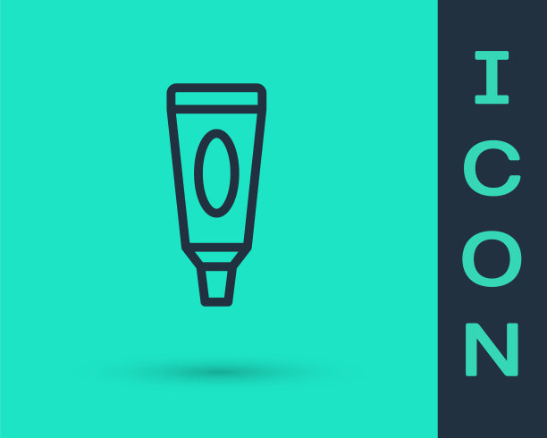 黑色线霜或乳液化妆品管图标孤立在绿色背景。男士身体护理产品。矢量图图片下载