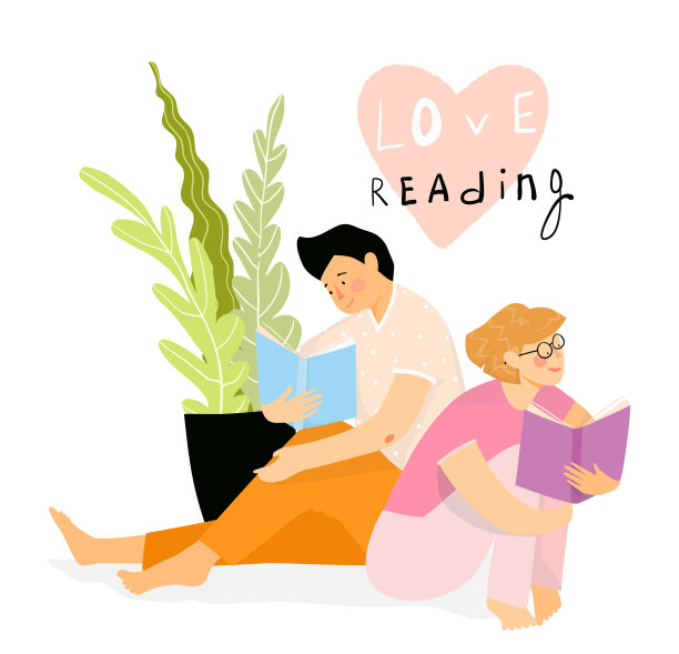 快乐读书的年轻人，男女夫妇享受读书在家里室内，或在图书馆。舒适的读者的气氛。图片下载