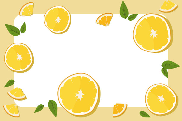 由橘片和绿叶做成的带有白色空间的卡片或广告卡片。橙色无缝图案，请帖。图片下载