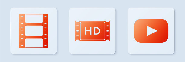 设置4k电影、磁带、帧、播放视频和播放。白色正方形按钮。向量图片下载