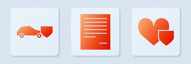 设置文件，车与盾牌和心与盾牌。白色正方形按钮。向量图片下载