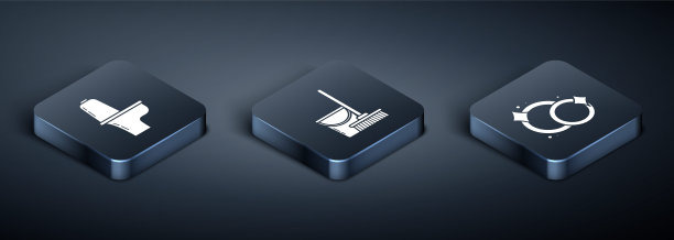 设置等距抽水马桶，洗碗和拖把和水桶图标。向量图片下载