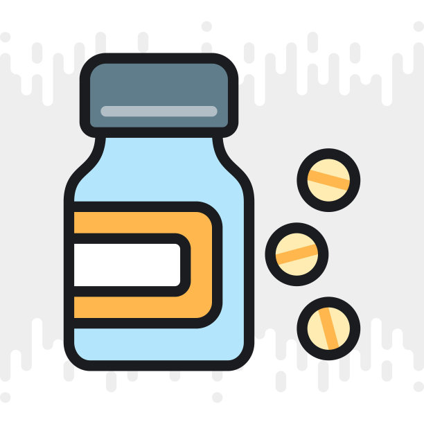药瓶和药丸图标。简单的颜色版本，浅灰色背景图片下载