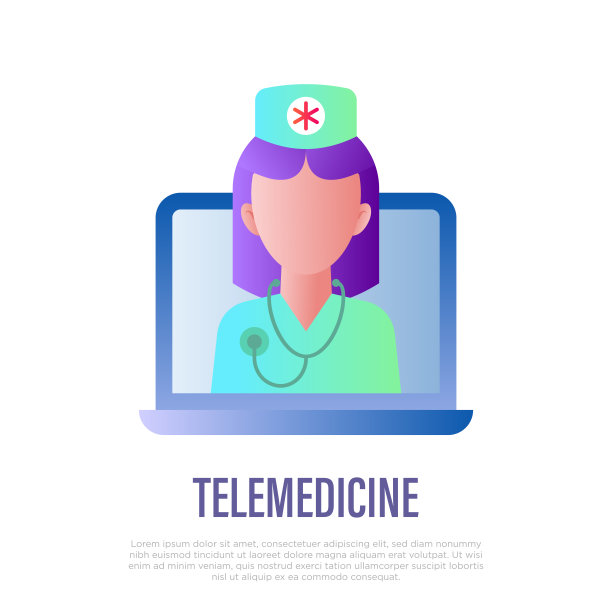 远程医疗:医生与听诊器屏幕上的笔记本电脑。在线咨询。梯度图标。非接触式诊断。矢量插图。图片下载