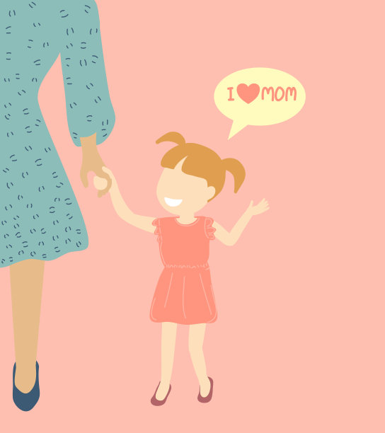 平面设计插图矢量可爱的女孩握着妈妈的手说我爱妈妈图片下载