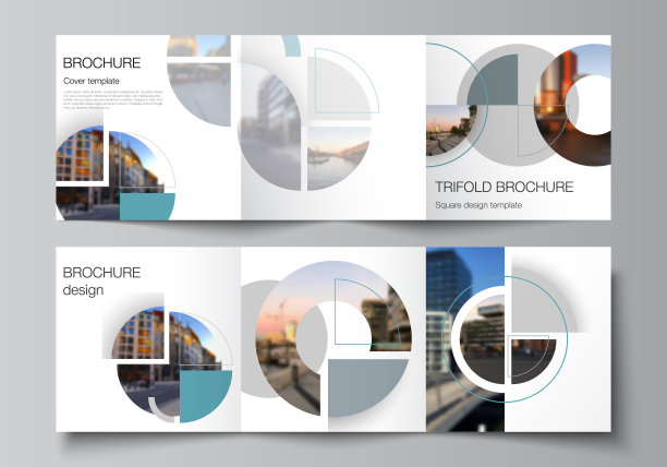 矢量布局的方形封面设计模板为三倍的宣传册，传单，封面设计，书，宣传册封面。背景与抽象的圆形横幅。企业业务概念模板。图片下载