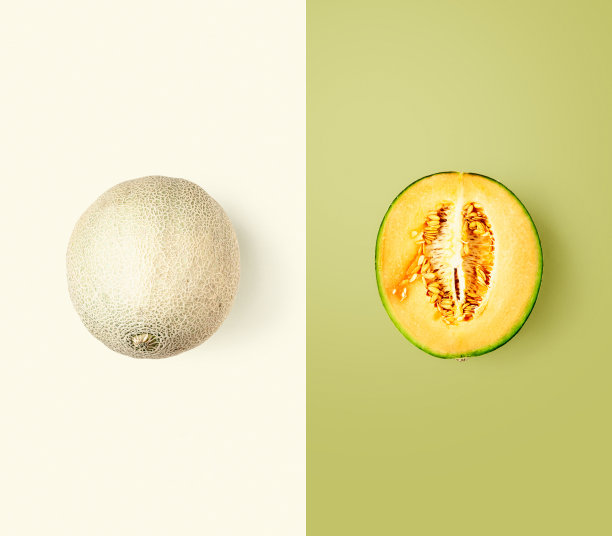 哈密瓜，色卡和创意布局图片下载