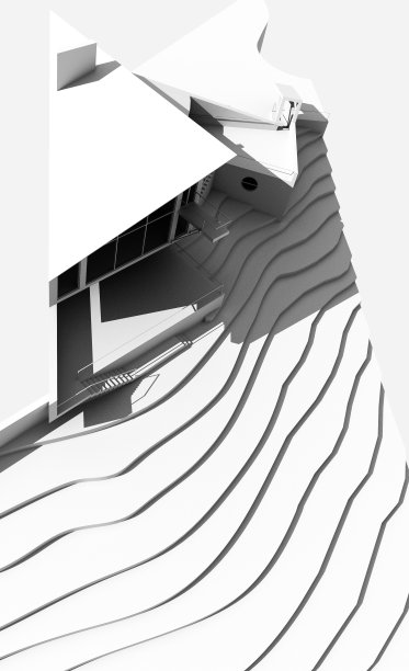建筑设计。斜坡上的房子。渲染带有阴影的3d物体。图片下载