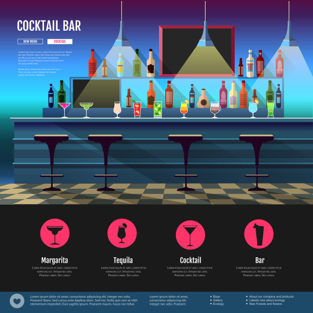 平底风格的内部鸡尾酒吧图片下载