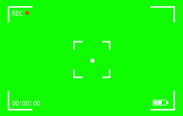 色度键现代数码摄像机对焦屏幕隔离在绿色背景上图片下载