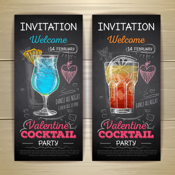 粉笔画的鸡尾酒情人节派对海报图片下载