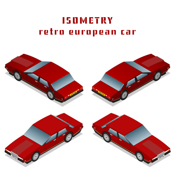 等距3d复古欧洲红色轿车图片下载