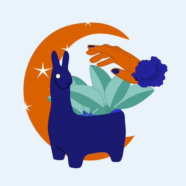 橙色的月亮和手和室内植物在动物图片下载