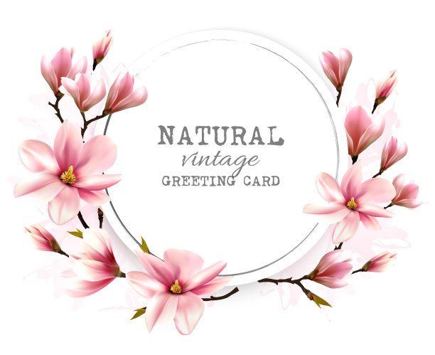 自然贺卡与粉红色的木兰图片下载
