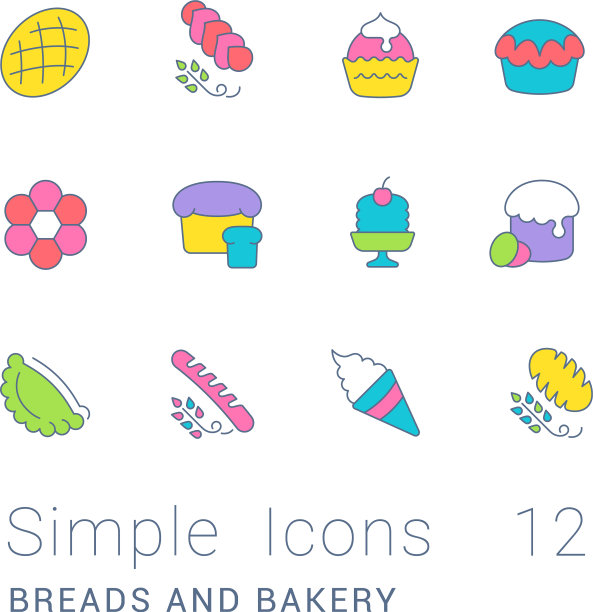 设置简单的线条图标面包和面包图片下载