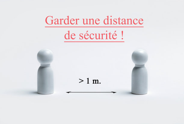 社会距离概念与法语写作、翻译——保持安全距离。防止病毒传播。图片下载