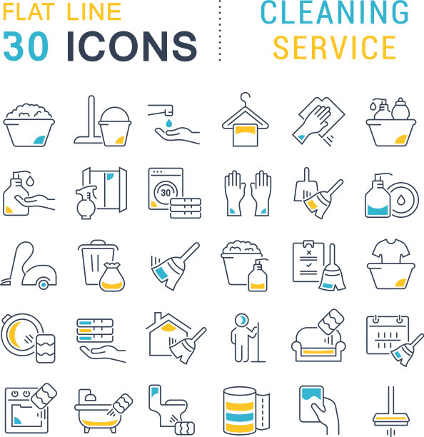 收集线性图标清洁服务图片下载