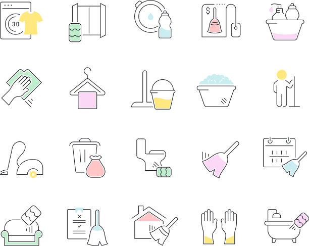 收集线性图标清洁服务图片下载