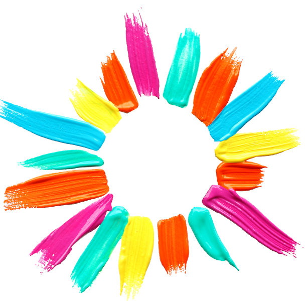 多色笔触与明亮的丙烯酸颜料。中间空出空间。孤立在白色背景上。图片下载