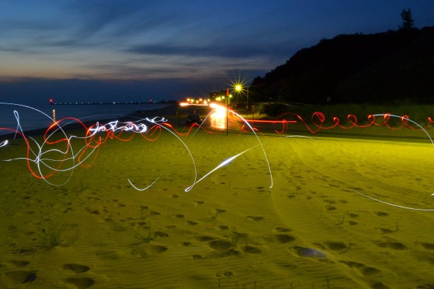 密西根湖海滩的时间曝光特效图片下载