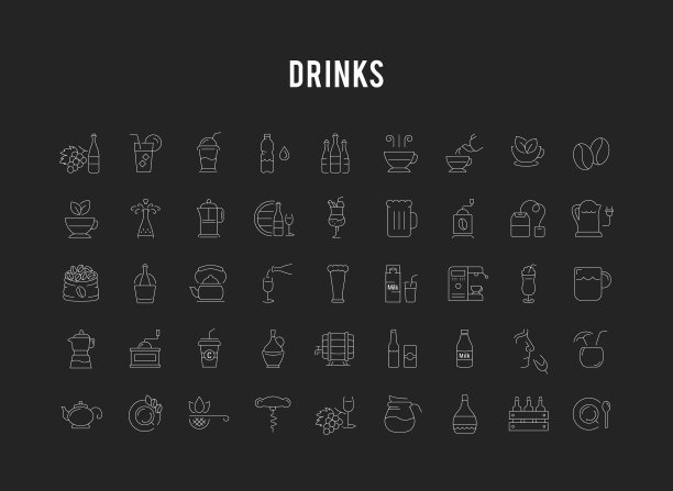 饮料和酒精扁平线性图标图片下载