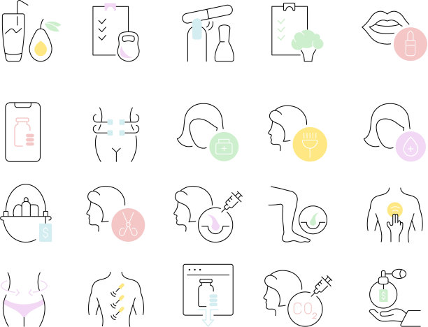 设置健康和美容行业的线性图标图片下载