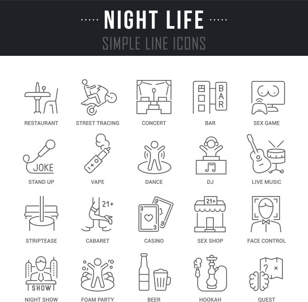 设置线条图标夜生活图片下载