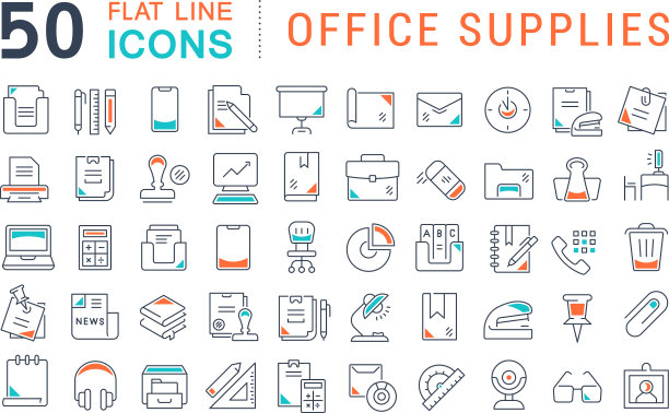 设置线条图标办公用品图片下载