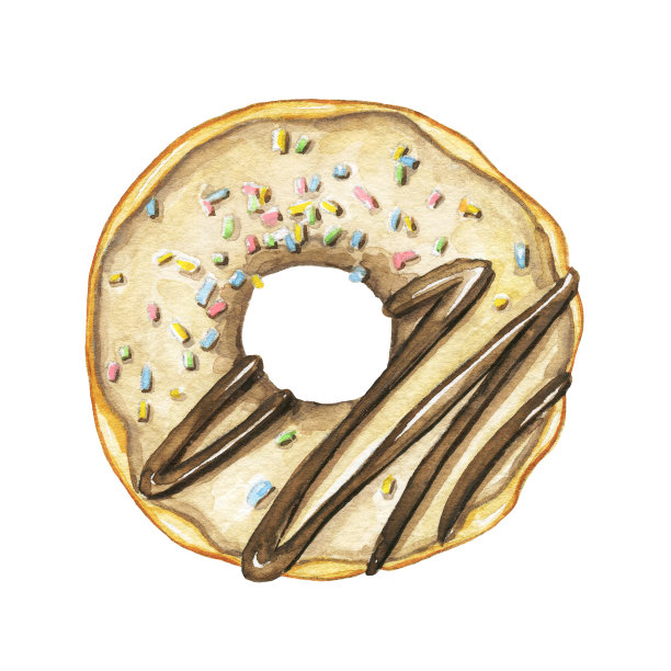 水彩甜甜圈与巧克力釉和彩色洒图片下载