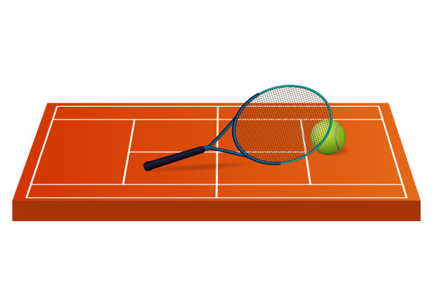 带球和球拍的网球场。图片下载