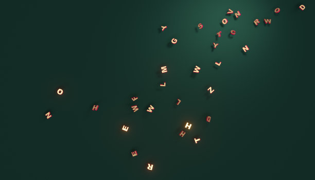 在绿色背景上发光的字母-黑板视觉辅助- 3d渲染图片下载