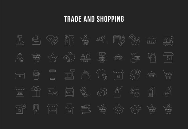 贸易与购物线性图标集图片下载